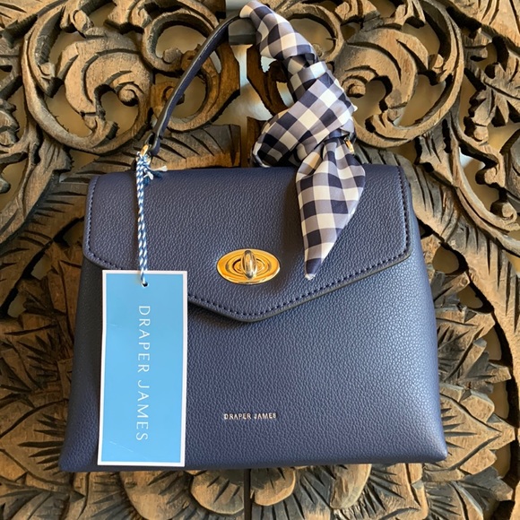 Draper James Handbags - Draper James Spencer Navy Vegan Leather Mini Satchel Crossbody Bag Gingham Sash